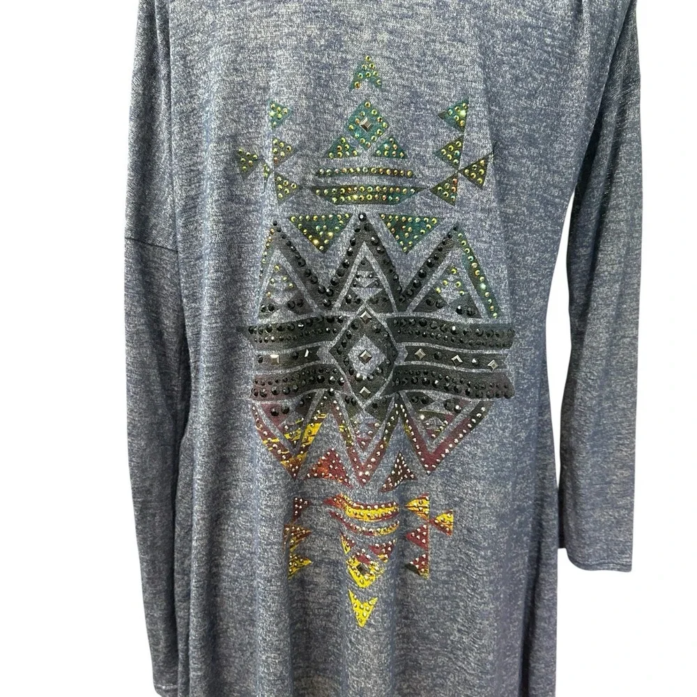VOCAL Womens Hoodie Tunic Cardigan Size XL Aztec Studded Lightweight Jacket Boho - Picture 3 of 11